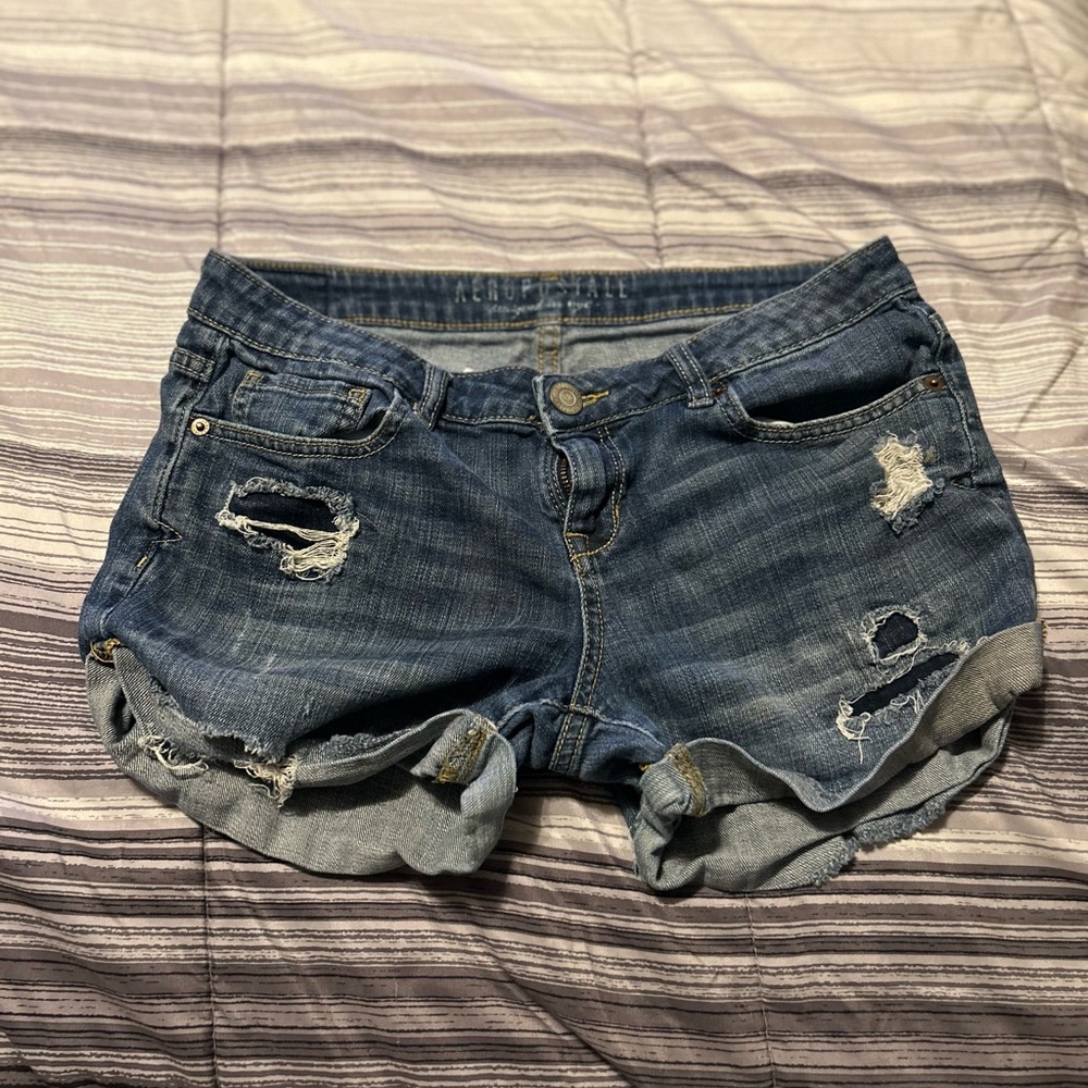 Aeropostale Blue Distressed Jean Shorts